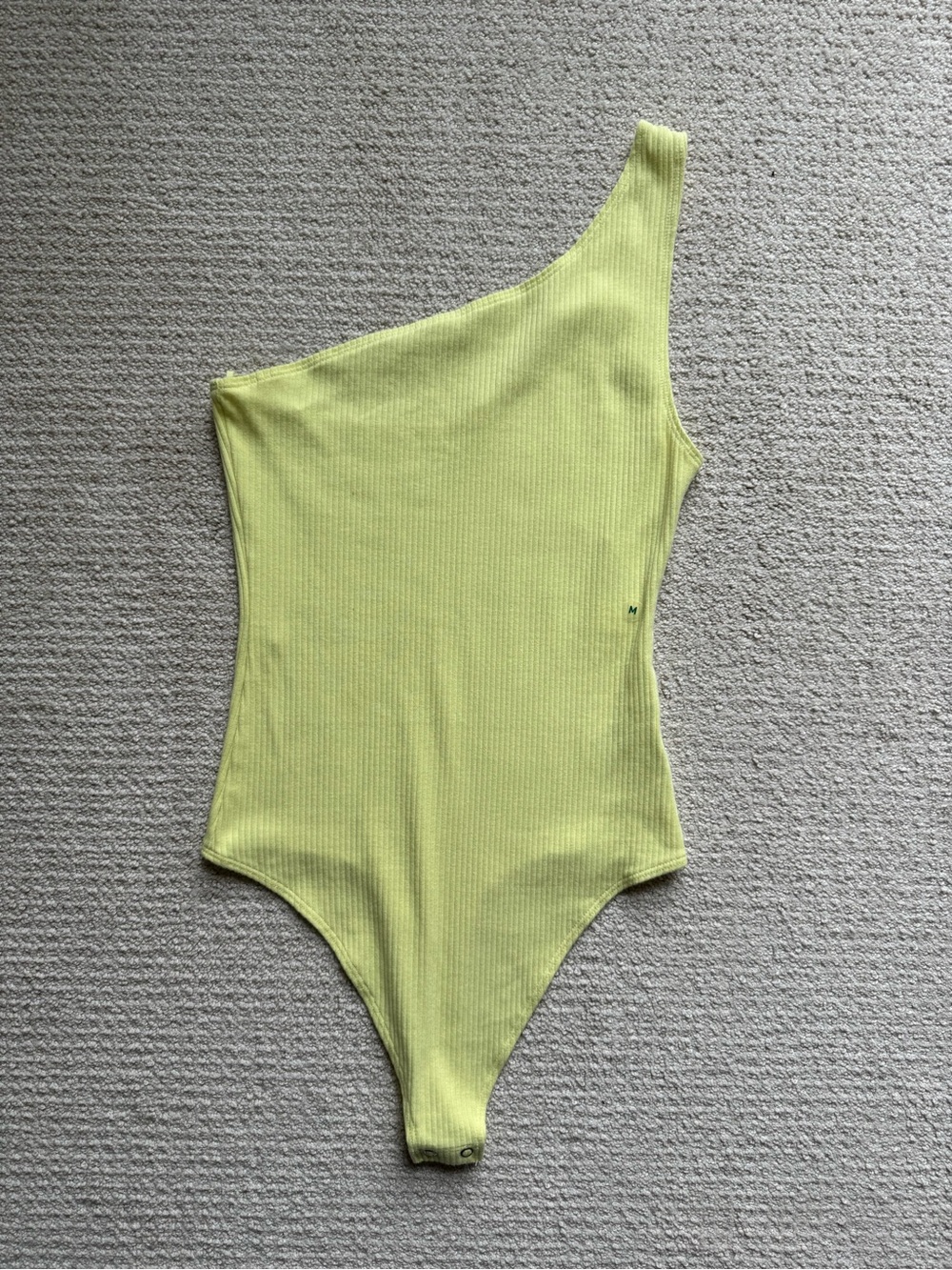 American Eagle Outfitters One-Shoulder Ribbed Bodysuit in Yellow/Lime